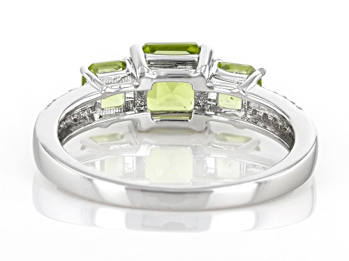 1.39ctw Asscher Cut Manchurian Peridot™ With 0.10ctw White Zircon Rhodium Over Sterling Silver Ring - Size 7
