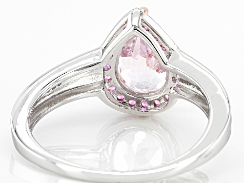 1.46ct Pear Shaped Kunzite With 0.18ctw Pink Lab Sapphire Rhodium Over Sterling Silver Ring - Size 10