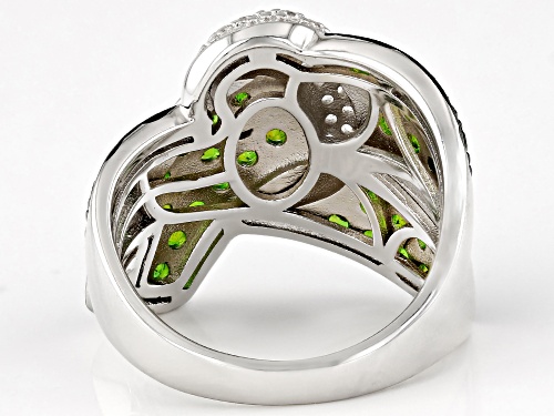 1.20ctw Round Chrome Diopside With 0.25ctw White Zircon Rhodium Over Silver Buckle Ring - Size 6