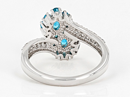 0.71ctw Mixed Shapes Neon Apatite With 0.27ctw White Zircon Rhodium Over Sterling Silver Ring - Size 9