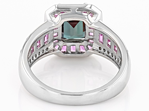 2.12ct Lab Alexandrite, 1.26ctw Lab Pink Sapphire With .23ctw White Zircon Rhodium Over Silver Ring - Size 9