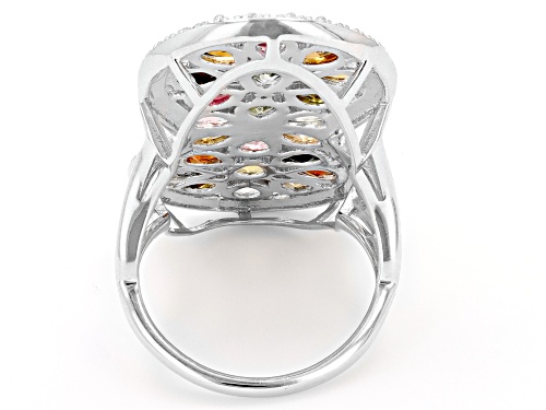 6.55ctw Pear Shape Multicolor Tourmaline With 0.01ctw Diamond Accent Rhodium Over Silver Ring - Size 7