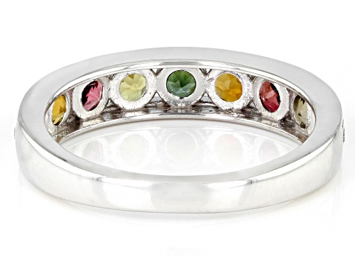 1.19ctw Round Multicolor Tourmaline With 0.01ctw White Diamond Accent Rhodium Over Silver Band Ring - Size 7