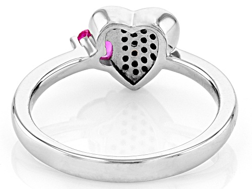 0.13ctw Round Black Spinel With 0.26ct Lab Created Pink Sapphire Rhodium Over Sterling Silver Ring - Size 10