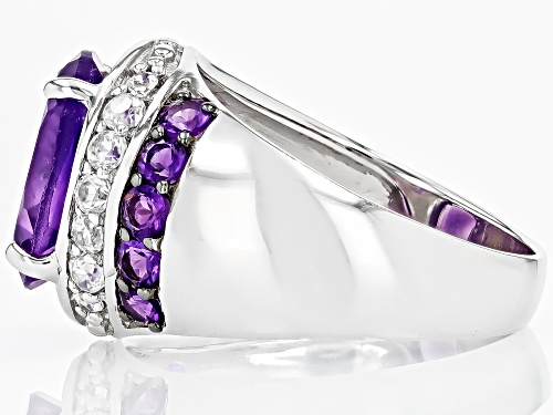 4.09ctw Mixed Shapes African Amethyst With 0.41ctw White Zircon Rhodium Over Silver Ring - Size 5