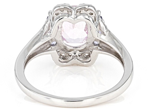 1.60ct Kunzite, 0.24ctw Tanzanite With 0.10ctw White Zircon Rhodium Over Sterling Silver Ring - Size 9