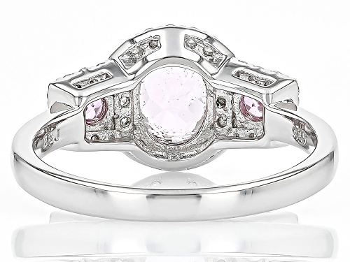 1.50ct Oval Kunzite, .22ctw Pink Sapphire With .44ctw White Zircon Rhodium Over Silver Ring - Size 11