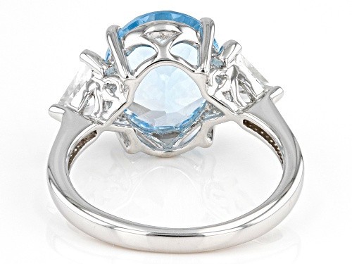 5.20ct Oval Glacier Topaz™ With 0.92ctw Triangle White Topaz Rhodium Over Silver 3-Stone Ring - Size 6