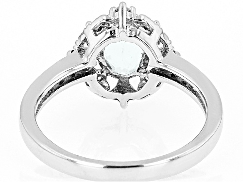 .60ct Oval Aquamarine, .04ctw Zircon With .05ctw Blue Diamond Accent Rhodium Over Silver Ring - Size 8
