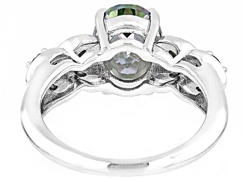2.82ct Oval Mystic Fire® Green Topaz With 0.37ctw Multi-Gem Rhodium Over Silver Ring - Size 8