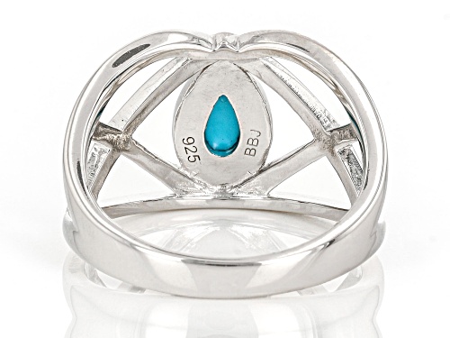 8x5mm Pear Shape Cabochon Sleeping Beauty Turquoise Platinum Over Sterling Silver Solitaire Ring - Size 10