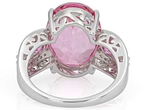 9.78ct Pink Topaz, 0.51ctw Lab Pink Sapphire With 0.11ctw White Topaz Rhodium Over Silver Ring - Size 7