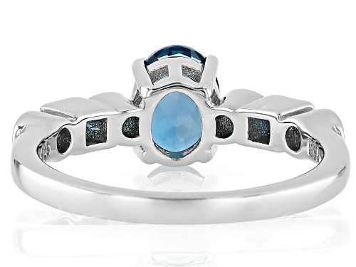 1.28ct Oval, 0.31ctw Round , 0.18ctw Square London Blue Topaz Rhodium Over Silver Ring - Size 10