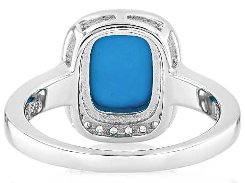 10x8mm Cushion Sleeping Beauty Turquoise With .36ctw White Zircon Rhodium Over Sterling Silver Ring - Size 8