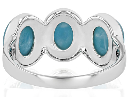 8x6mm Oval Cabochon Larimar Sterling Silver 3-Stone Ring - Size 7
