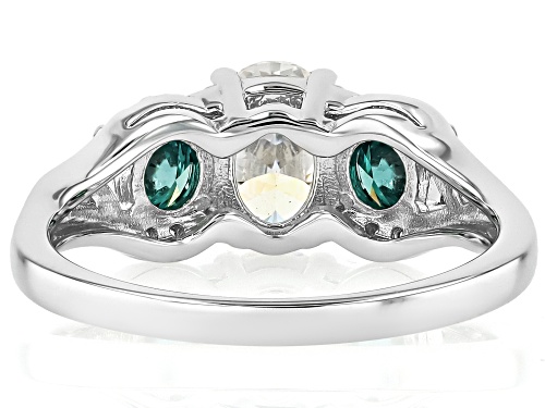 1.66ct Oval Strontium Titanate, .77ctw Moissanite Fire® With .11ctw Zircon Rhodium Over Silver Ring - Size 9