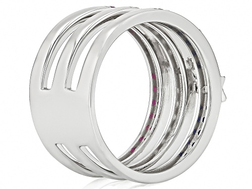 3.58ctw Multicolor Lab Sapphire With 0.32ctw Lab Ruby Rhodium Over Silver Stars & Stripes Band Ring - Size 6