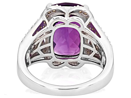 5.35ct Canela Amethyst With 0.16ctw Diamond and 0.58ctw White Zircon Rhodium Over Silver Ring - Size 9