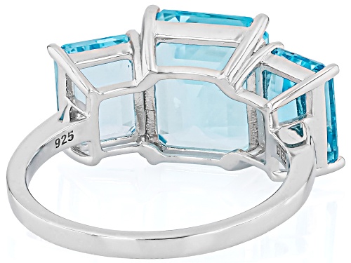 8.20ctw Rectangular Octagonal Glacier Topaz™ Rhodium Over Sterling Silver 3-Stone Ring - Size 9