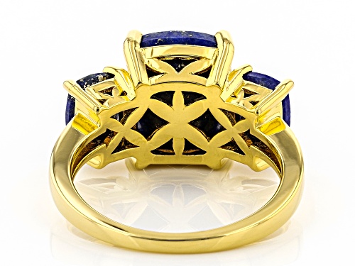 11x9mm, 7x5mm cushion Faceted Lapis Lazuli 18k Yellow Gold Over Sterling Silver 3-Stone Ring - Size 7