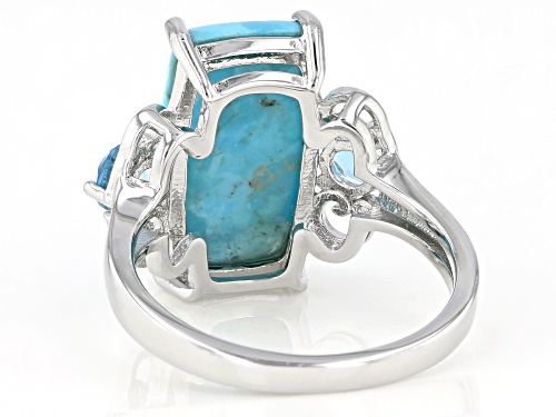 16x9mm Rectangular Cushion Turquoise and 0.54ctw Swiss Blue Topaz Rhodium Over Sterling Silver Ring - Size 6