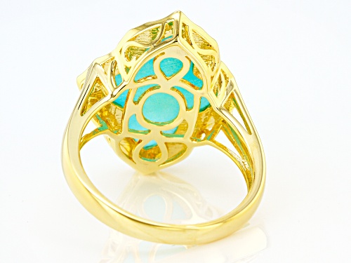 17x13mm Checkerboard Cut Fancy Shape Amazonite 18k Yellow Gold Over Sterling Silver Ring - Size 8