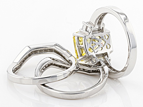 Charles Winston For Bella Luce ® Canary & Diamond Simulants Rhodium Over Silver Ring With Bands - Size 11
