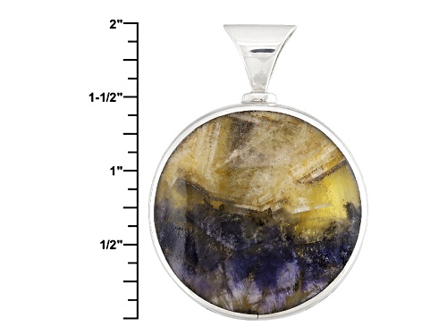 English Bluejohn Fluorite And Whitby Jet 34mm Round Cabochon Sterling Silver Double Sided Pendant