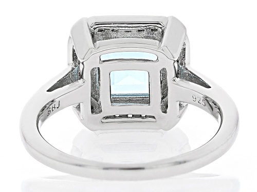 3.50ct Asscher Cut Glacier Topaz™ With 0.17ctw White Zircon Rhodium Over Sterling Silver Ring - Size 9