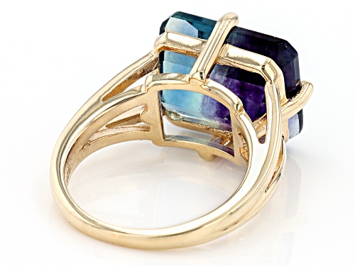 10.25ct Rectangular Octagonal Bi-Color Fluorite 18k Yellow Gold Over Sterling Silver Solitaire Ring - Size 6