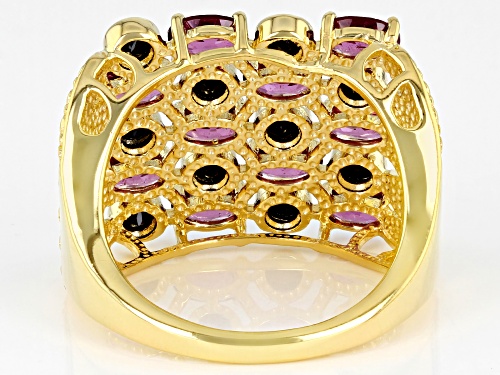 2.55ctw Raspberry Color Rhodolite & 0.09ctw Black Spinel 18k Yellow Gold Over Sterling Silver Ring - Size 7