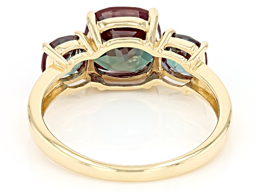 3.74ctw Square Cushion Lab Created Alexandrite 3-Stone 10k Yellow Gold Ring - Size 5