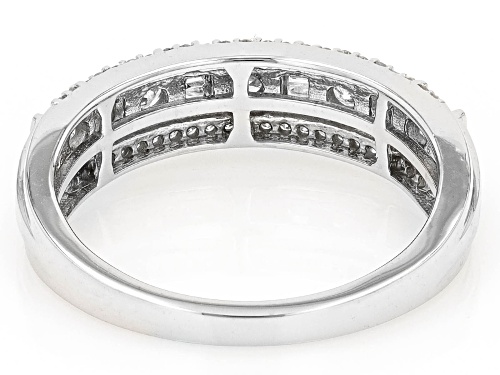 0.55ctw Round And Baguette White Diamond 10k White Gold Band Ring - Size 7