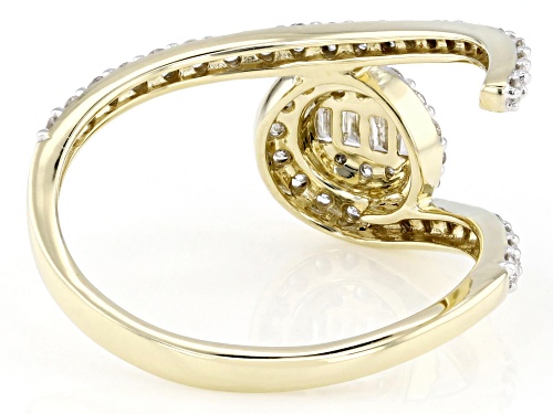 0.50ctw Round And Baguette White Diamond 10k Yellow Gold Bypass Ring - Size 8