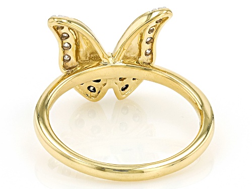 0.33ctw Round Champagne And White Diamond 10k Yellow Gold Butterfly Ring - Size 11