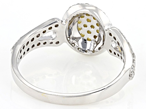 0.55ctw Round Natural Yellow And White Diamond 10k White Gold Cluster Ring - Size 6