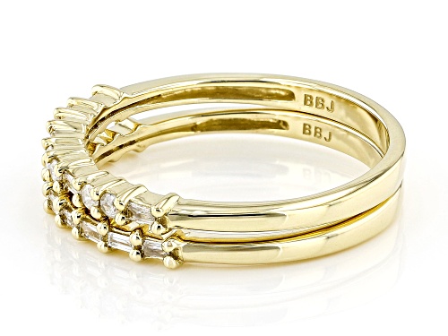 0.20ctw Baguette And Round White Diamond 10k Yellow Gold Set Of 2 Band Rings - Size 7.5