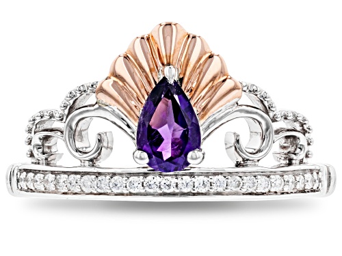 Enchanted Disney Ariel Tiara Ring Amethyst And Diamond Rhodium Over Silver And 10K Rose Gold 0.48ctw - Size 6