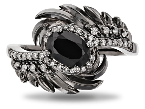 Enchanted Disney Villains Maleficent Ring Black Onyx & Diamond Black Rhodium Over Silver 0.85ctw - Size 6