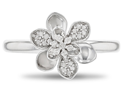 Enchanted Disney Mulan Plum Blossom Ring White Diamond Rhodium Over Silver 0.10ctw - Size 8