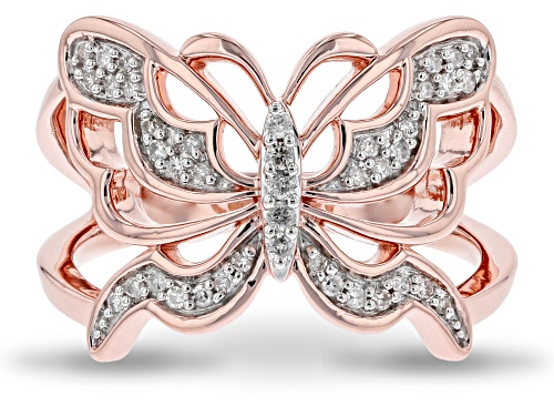 Enchanted Disney Mulan Butterfly Open Design Ring White Diamond 14k Rose Gold Over Silver 0.15ctw - Size 7
