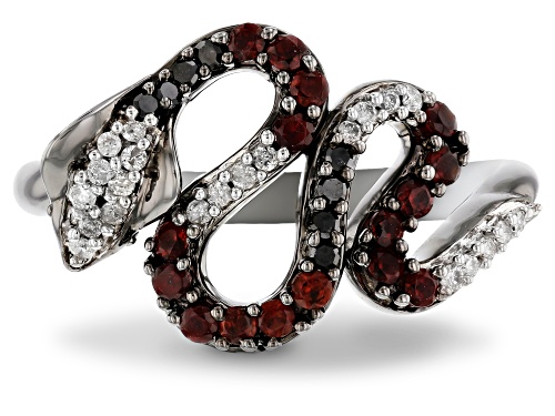 Enchanted Disney Villains Jafar Cobra Ring Garnet & Diamond Black Rhodium Over Silver 0.47ctw - Size 7