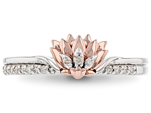 Enchanted Disney Jasmine Lotus Flower Ring White Diamond Rhodium & 14k Rose Gold Over Silver 0.10ctw - Size 7