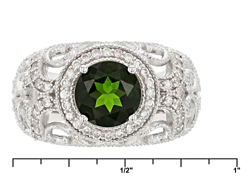 1.35ct Round Russian Chrome Diopside With .35ctw Round White Zircon Sterling Silver Ring - Size 12