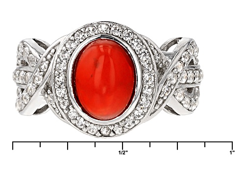 1.00ct Oval Orange Ethiopian Opal With .86ctw Round White Zircon Sterling Silver Ring - Size 8