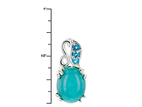 10x8mm Cabochon Sleeping Beauty Turquoise And .04ctw Neon Apatite Sterling Silver Pendant With Chain
