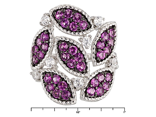 2.10ctw Round Raspberry color Rhodolite With .23ctw Round White Zircon Sterling Silver Ring - Size 7