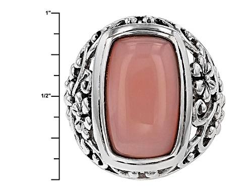17x10mm Rectangular Cushion Peruvian Pink Opal Sterling Silver Floral Solitaire Ring - Size 5