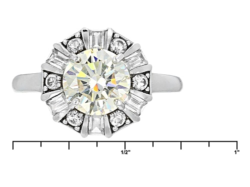 2.60ct White Strontium Titanate and .66ctw Zircon Rhodium Over Sterling Silver Ring - Size 10