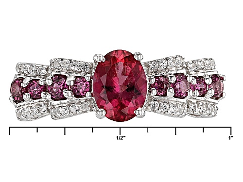 .93ct Oval Lab Created Bixbite With .44ctw Round Rhodolite And .27ctw Round White Zircon Silver Ring - Size 8
